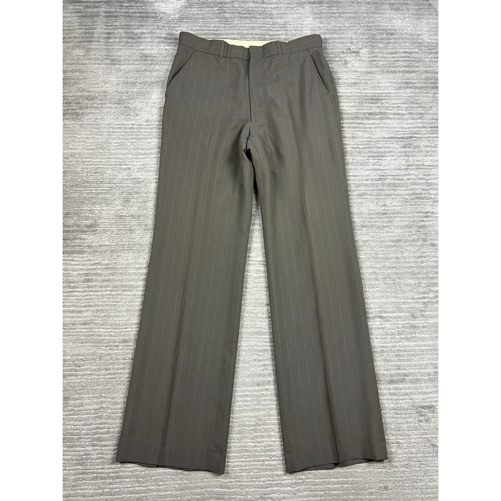 Unbranded Dress Pants Mens 35x30 Gray Pinstripe Straight Leg Flat Front Business